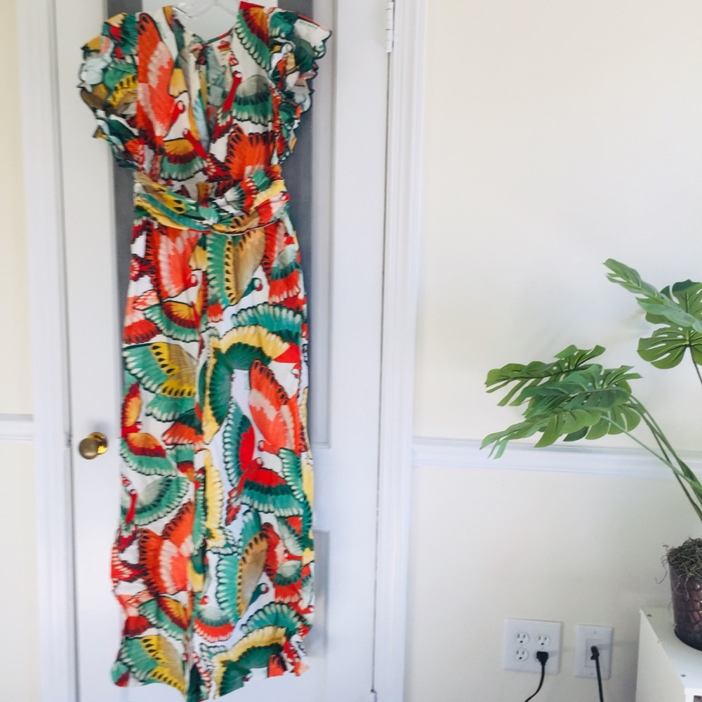 FARM Rio Ruffle-Sleeve Linen Jumpsuit Tropical - Picture 5 of 15